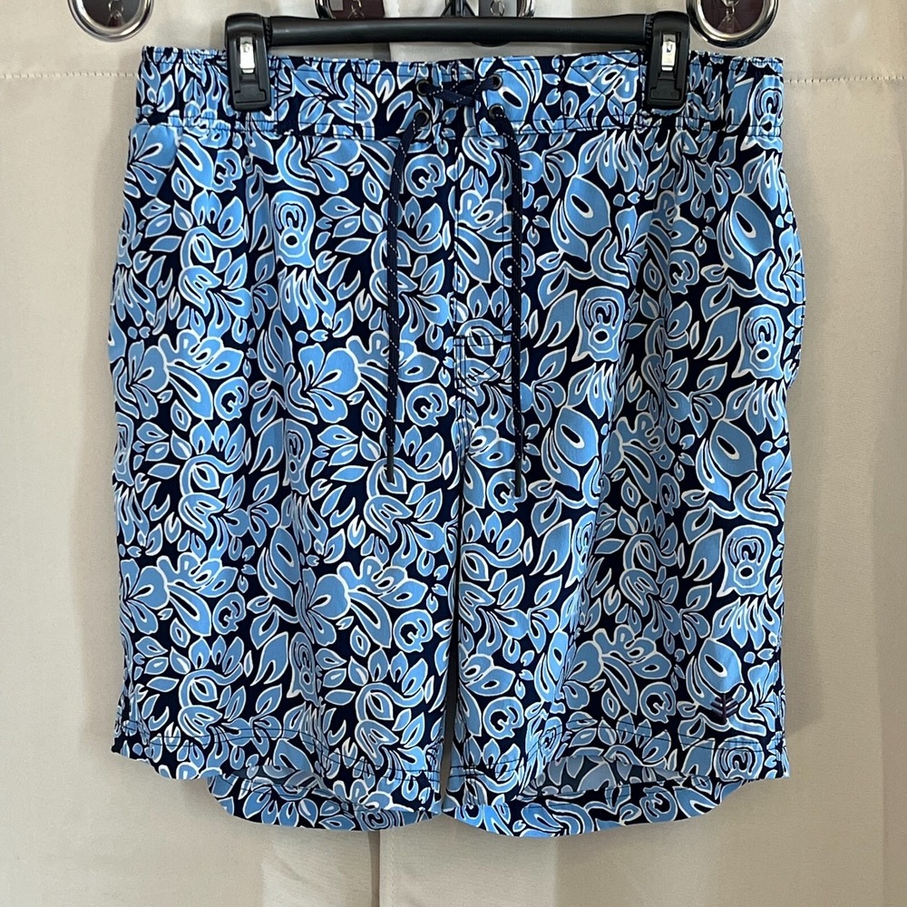Coolibar Men Board Shorts Large‎ Blue Floral Swim Trunks UPF 50+ Surfer 16873